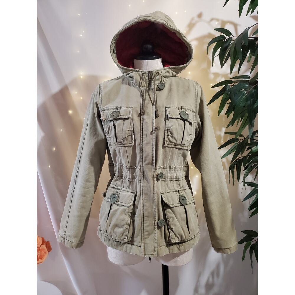 Vtg Abercrombie & Fitch Y2K Hooded Quilted Lining Utility Jacket Size M Pockets